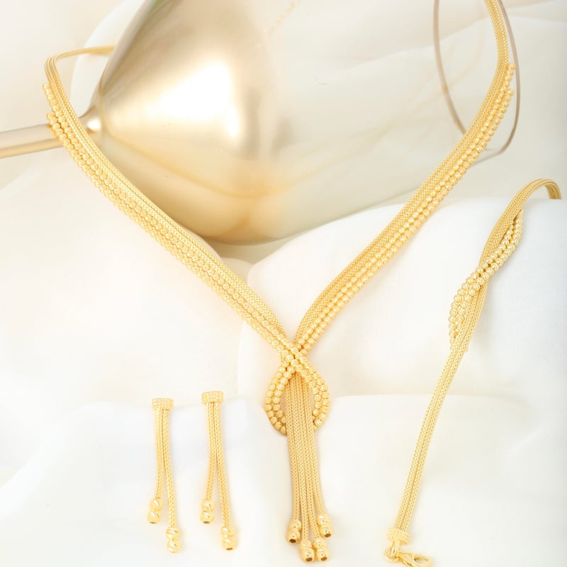 Aşk Düğümü Kalze Örgü Altın Kaplama Gümüş Takı Seti