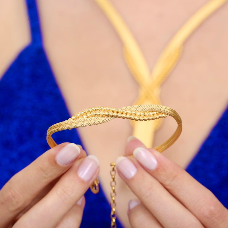 Aşk Düğümü Kalze Örgü Altın Kaplama Gümüş Takı Seti