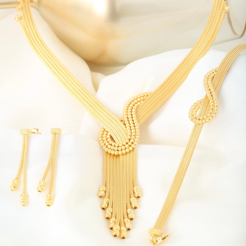 Aşk İlhamı Kalze Örgü Altın Kaplama Gümüş Takı Seti