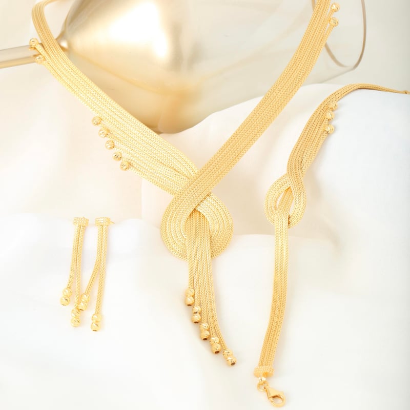 Aşk Mısrası Kalze Örgü Altın Kaplama Gümüş Takı Seti