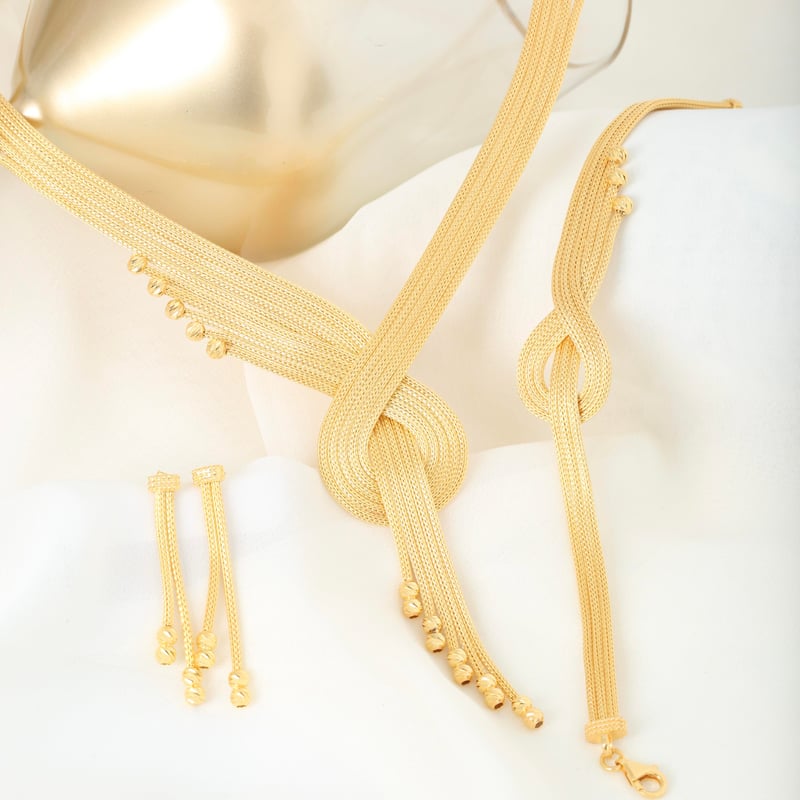 Aşk Mısrası Kalze Örgü Altın Kaplama Gümüş Takı Seti