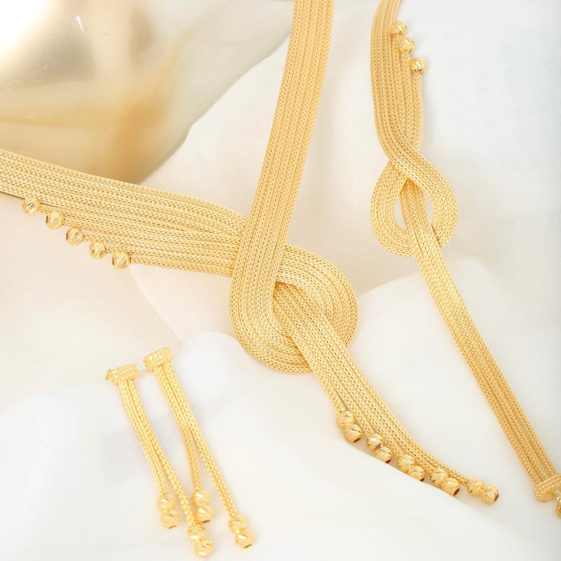 Aşk Mısrası Kalze Örgü Altın Kaplama Gümüş Takı Seti