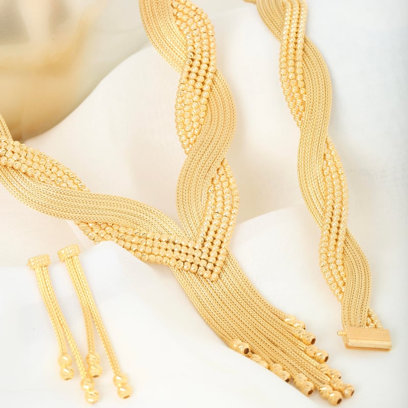 Aşk Rüyası Kalze Örgü Altın Kaplama Gümüş Takı Seti