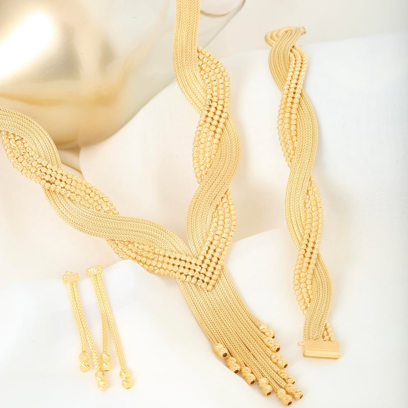 Aşk Rüyası Kalze Örgü Altın Kaplama Gümüş Takı Seti