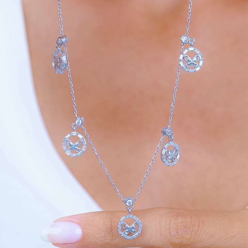 Baget Kelebeği Choker Gümüş Şans Kolye