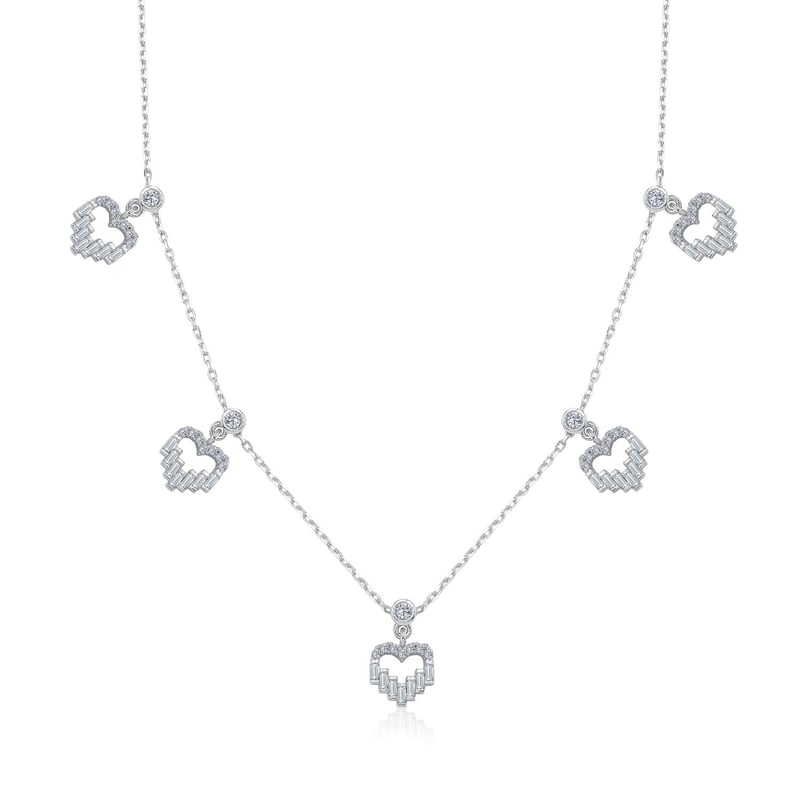 Bagetli Kalpler Choker Gümüş Şans Kolye