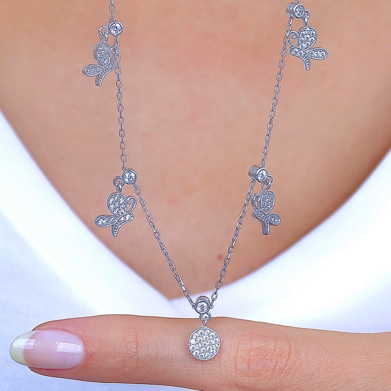 Bahar Kelebeği Choker Gümüş Şans Kolye