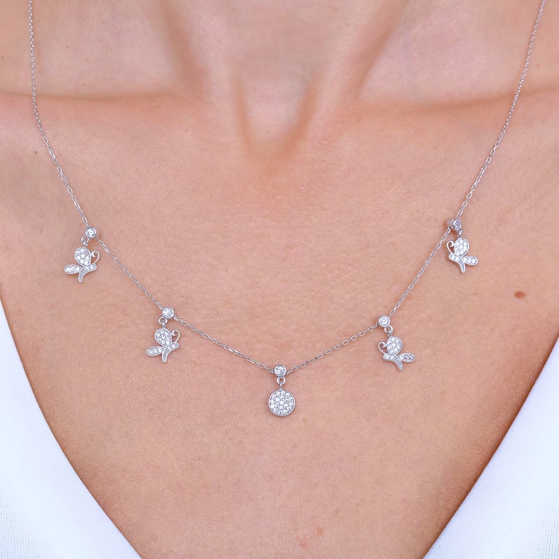 Bahar Kelebeği Choker Gümüş Şans Kolye