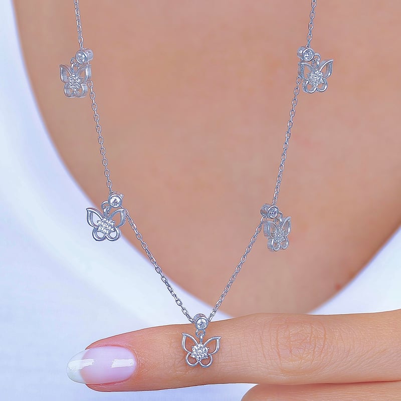 Bahar Kelebekleri Choker Gümüş Şans Kolye