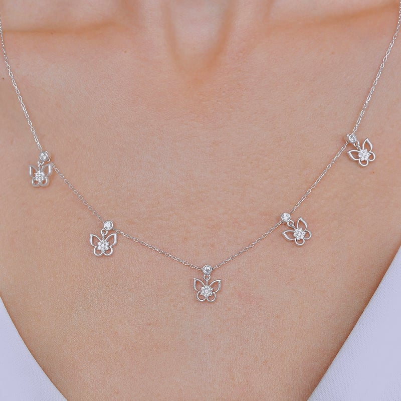Bahar Kelebekleri Choker Gümüş Şans Kolye