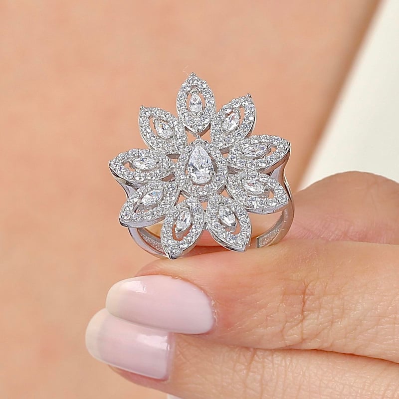 Effective Diamon Işıltı Çiçeği Gümüş Dörtlü Set