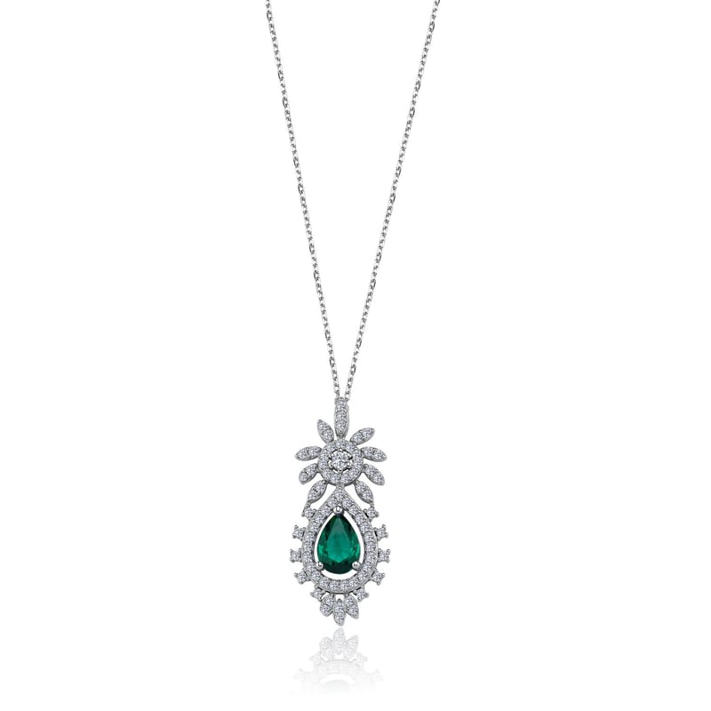 Effective Diamond Bereket Damlası Sentetik Zümrüt Gümüş Kolye