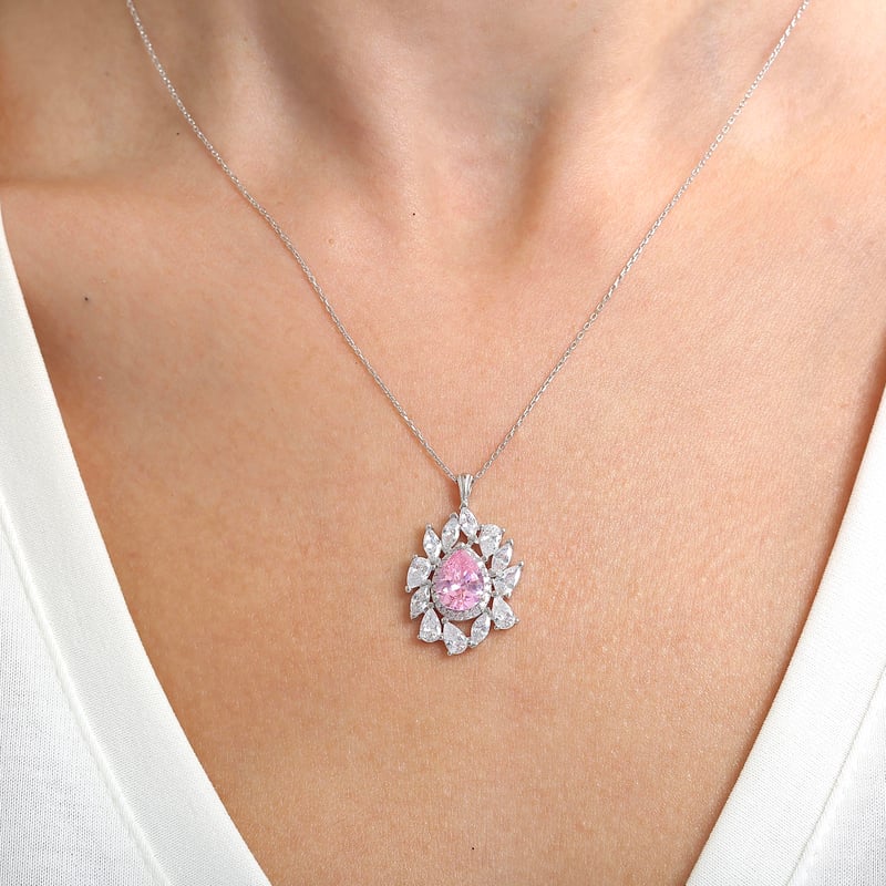 Effective Diamond İstanbul İhtişamı Pink Taşlı Gümüş Kolye
