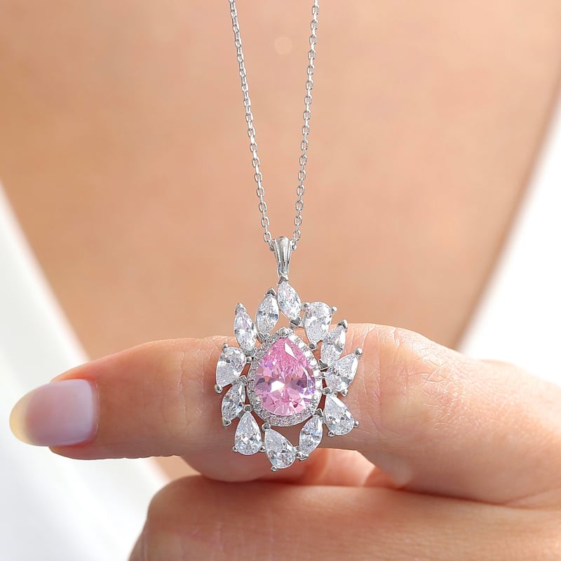Effective Diamond İstanbul İhtişamı Pink Taşlı Gümüş Kolye