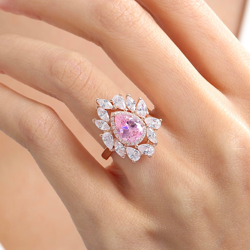 Effective Diamond İstanbul İhtişamı Rose Renk Pink Taşlı Gümüş Yüzük