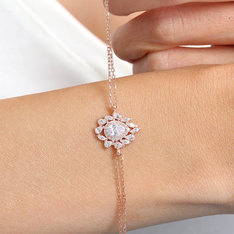Effective Diamond İstanbul İhtişamı Rose Renk Işıltılı Gümüş Bileklik