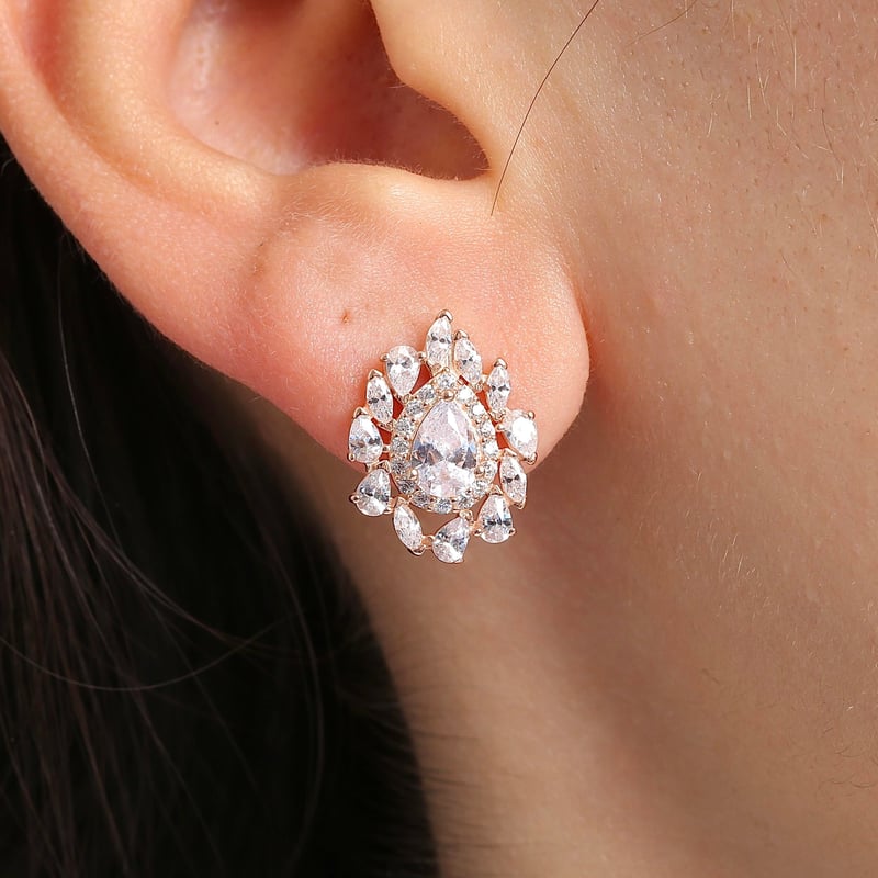 Effective Diamond İstanbul İhtişamı Rose Renk Işıltılı Gümüş Küpe