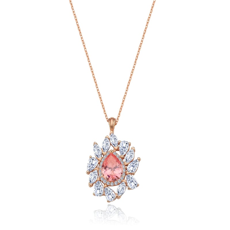 Effective Diamond İstanbul İhtişamı Rose Renk Pink Taşlı Gümüş Kolye