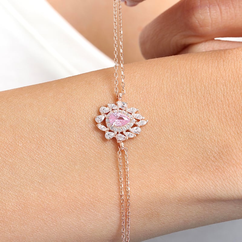 Effective Diamond İstanbul İhtişamı Rose Renk Pink Taşlı Gümüş Bileklik