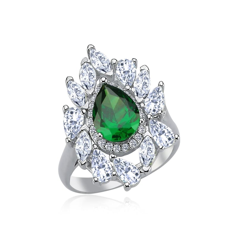 Effective Diamond İstanbul İhtişamı Sentetik Zümrüt Taşlı Gümüş Yüzük