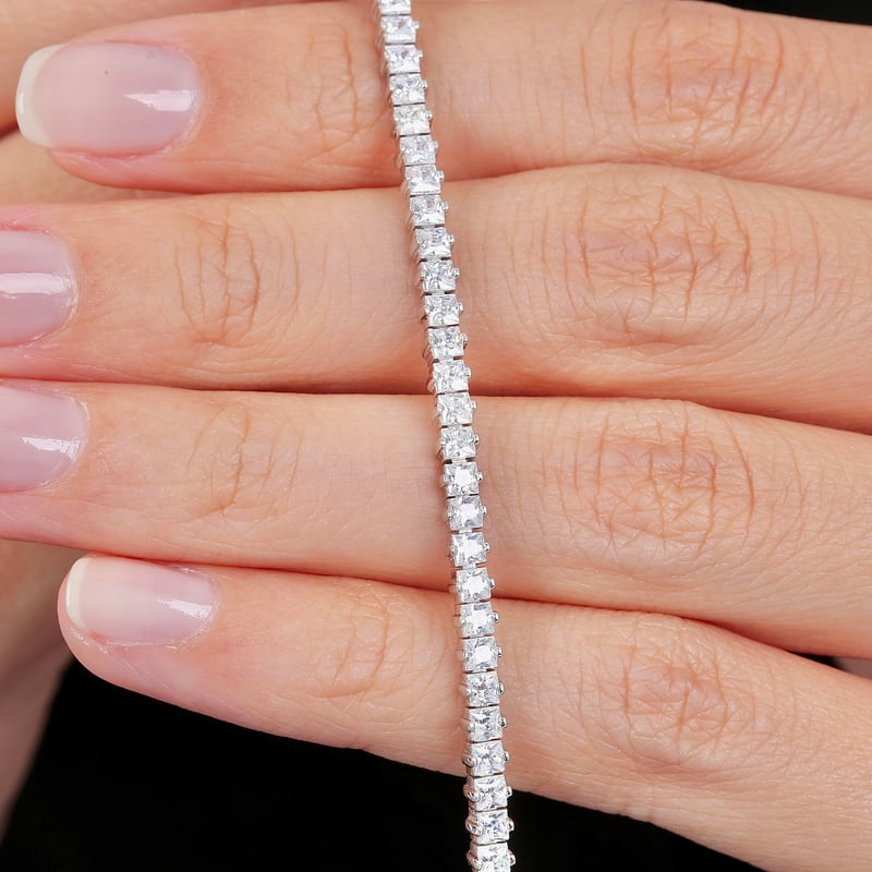 Effective Diamond Kare Asalet 925 Ayar Gümüş Su Yolu Bileklik