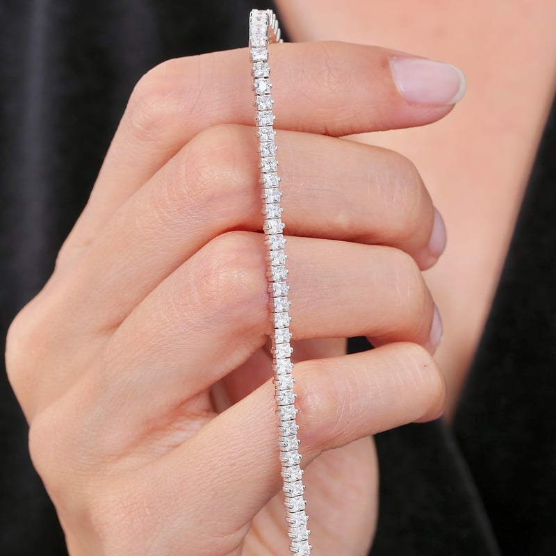Effective Diamond Kare Asalet 925 Ayar Gümüş Su Yolu Bileklik