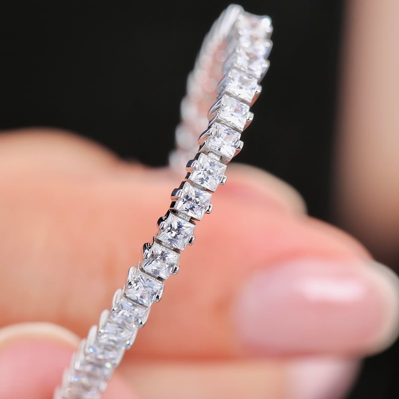 Effective Diamond Kare Asalet 925 Ayar Gümüş Su Yolu Bileklik