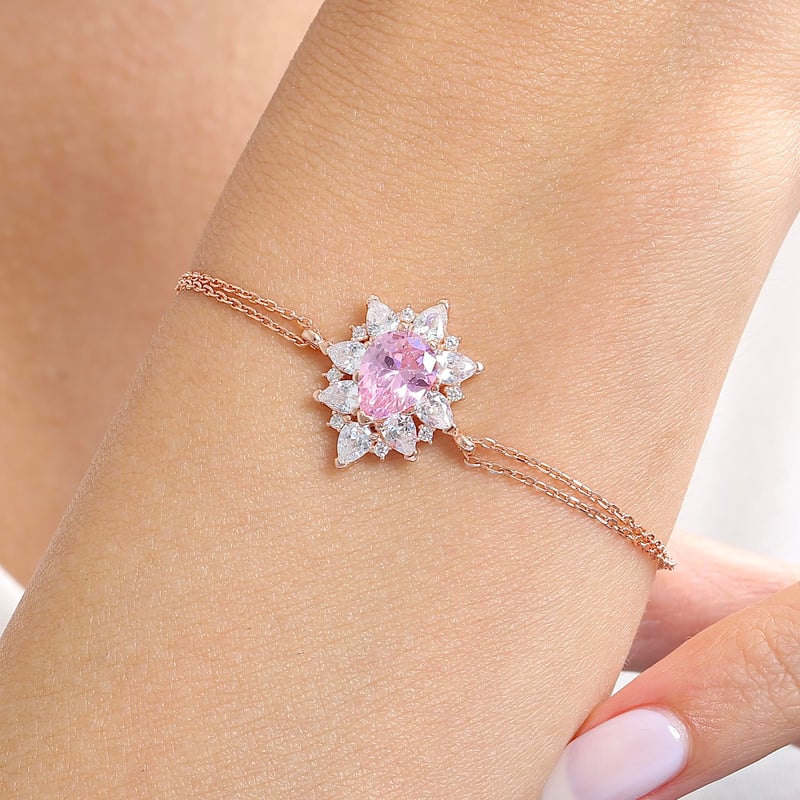 Effective Diamond Londra Tutkusu Rose Renk Pink Taşlı Gümüş Bileklik