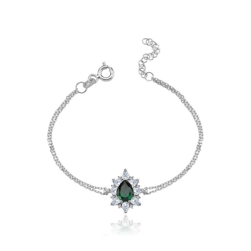 Effective Diamond Londra Tutkusu Sentetik Zümrüt Taşlı Gümüş Bileklik