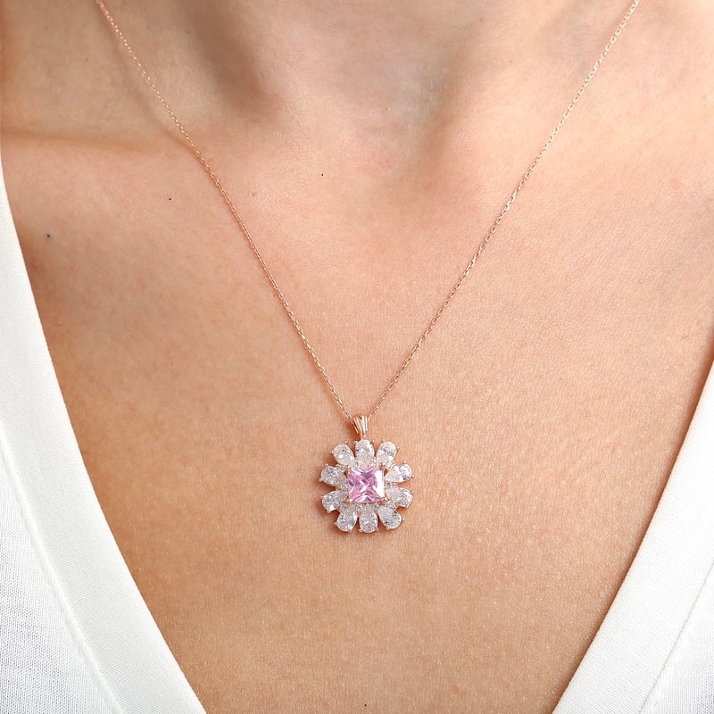 Effective Diamond Milano Rüyası Rose Renk Pink Taşlı Gümüş Kolye