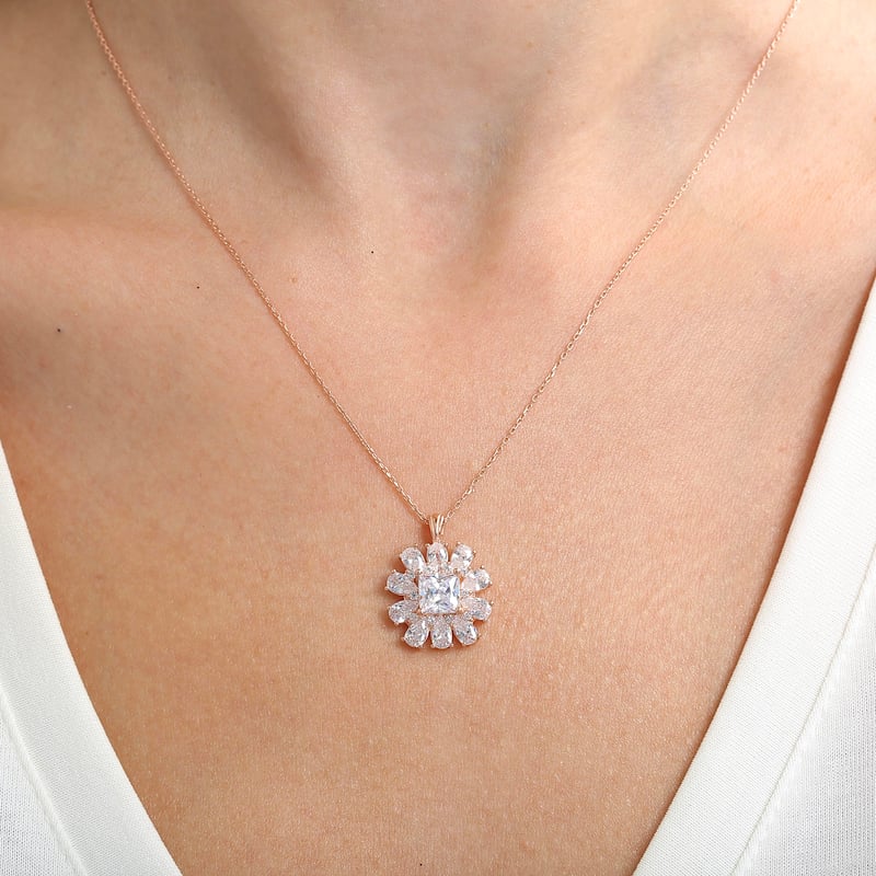 Effective Diamond Milano Rüyası Rose Renk Işıltılı Gümüş Kolye