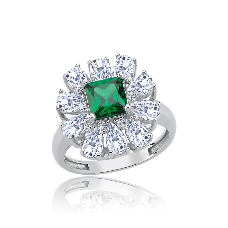 Effective Diamond Milano Rüyası Sentetik Zümrüt Taşlı Gümüş Yüzük