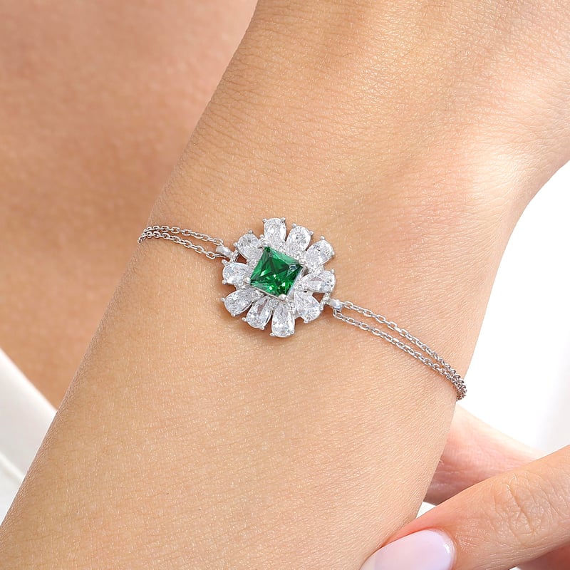 Effective Diamond Milano Rüyası Sentetik Zümrüt Taşlı Gümüş Bileklik