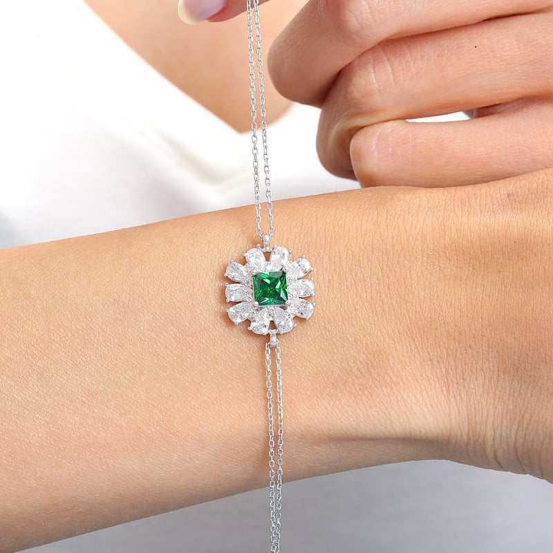 Effective Diamond Milano Rüyası Sentetik Zümrüt Taşlı Gümüş Bileklik