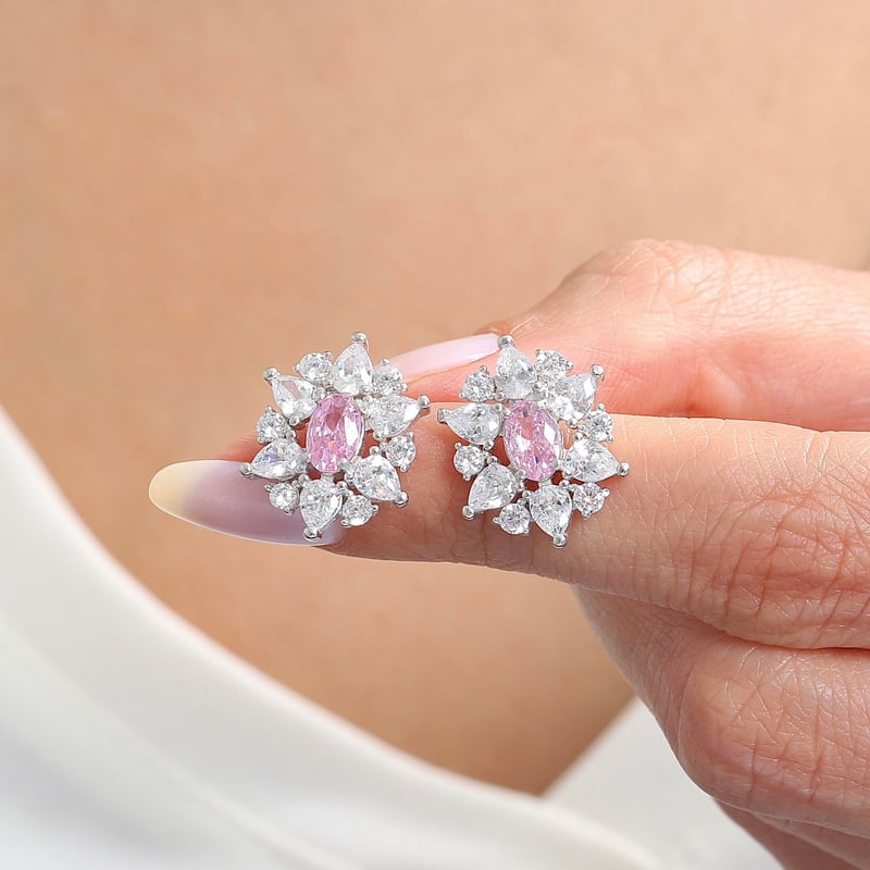 Effective Diamond Paris Işıltısı Pink Taşlı Gümüş Küpe