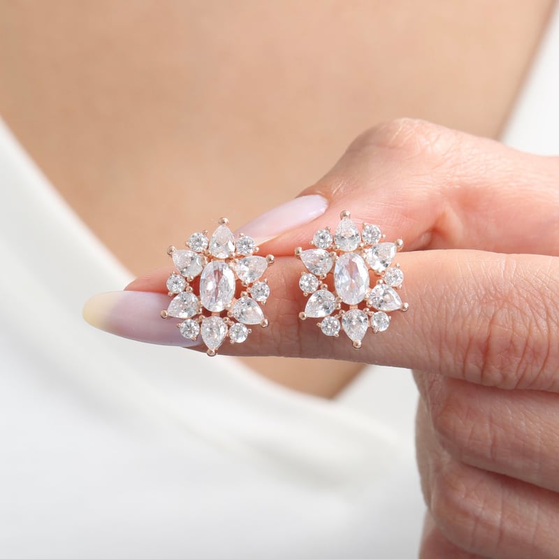 Effective Diamond Paris Işıltısı Rose Renk Işıltılı Gümüş Küpe
