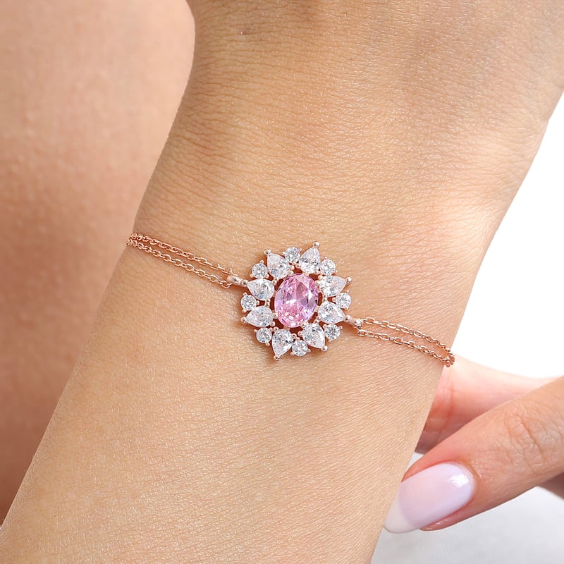 Effective Diamond Paris Işıltısı Rose Renk Pink Taşlı Gümüş Bileklik