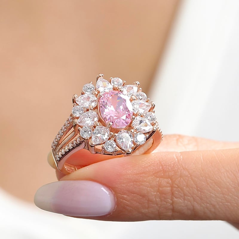 Effective Diamond Paris Işıltısı Rose Renk Pink Taşlı Gümüş Yüzük