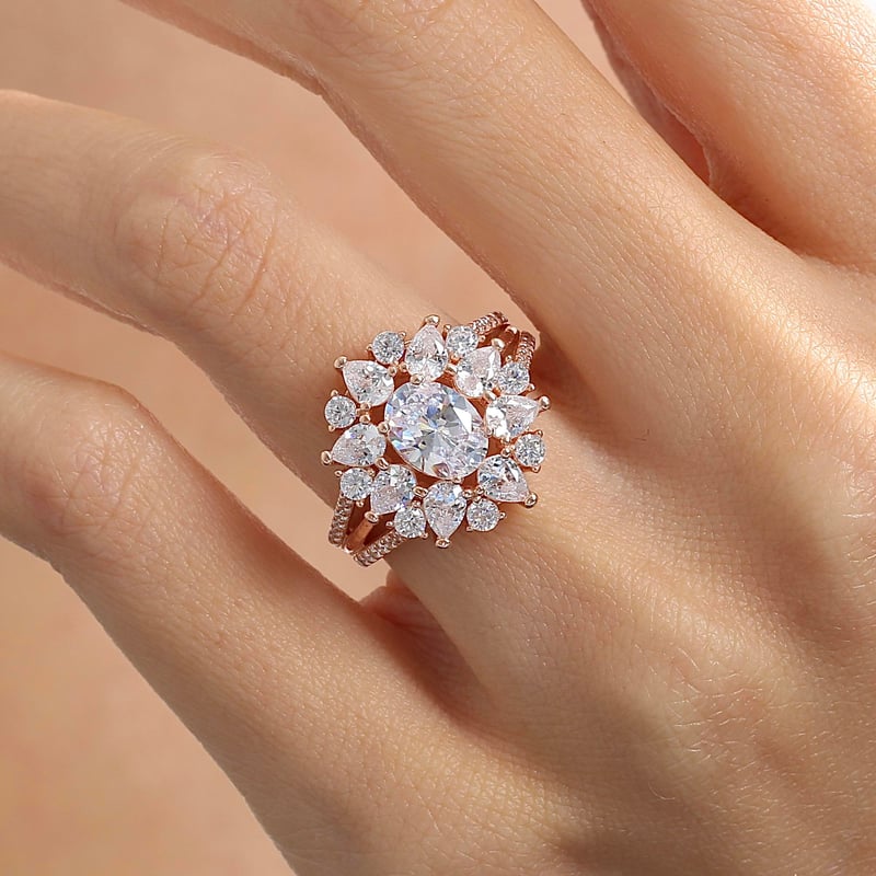 Effective Diamond Paris Işıltısı Rose Renk Işıltılı Gümüş Yüzük