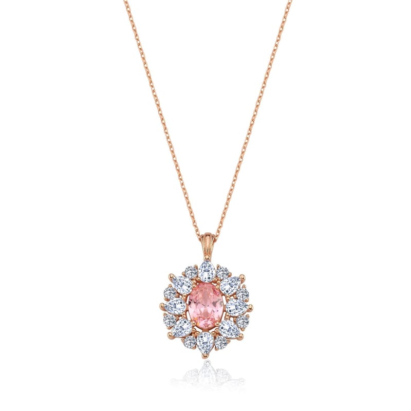 Effective Diamond Paris Işıltısı Rose Renk Pink Taşlı Gümüş Kolye