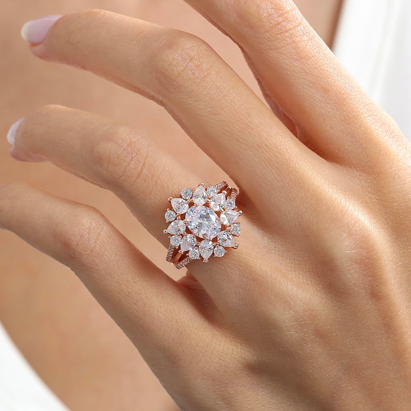 Effective Diamond Paris Işıltısı Rose Renk Işıltılı Gümüş Yüzük