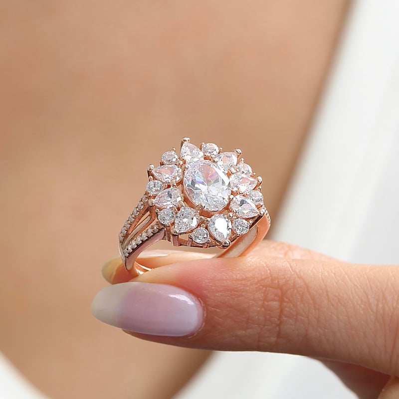 Effective Diamond Paris Işıltısı Rose Renk Işıltılı Gümüş Yüzük