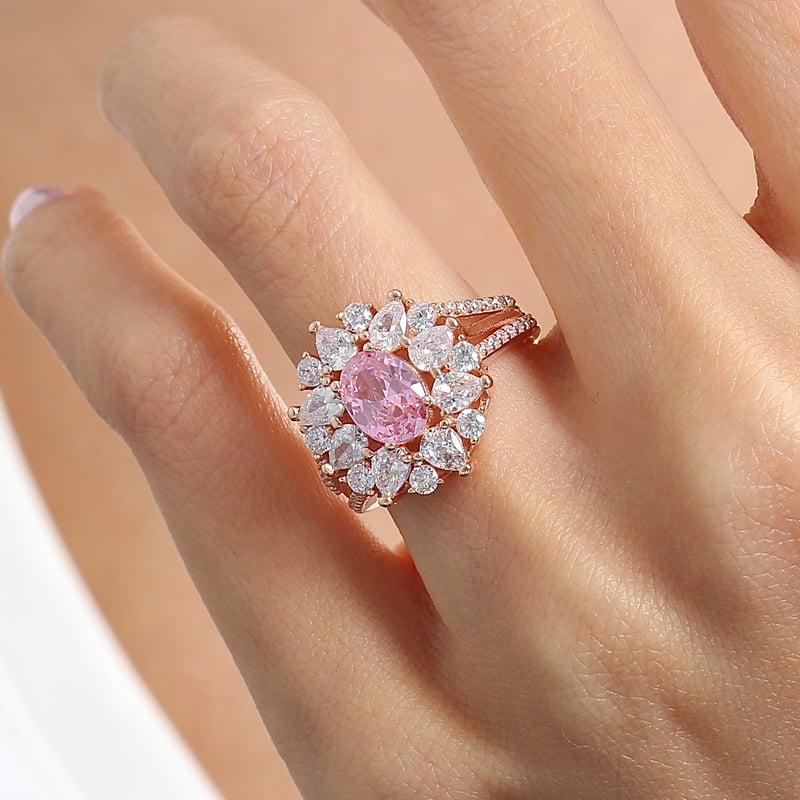 Effective Diamond Paris Işıltısı Rose Renk Pink Taşlı Gümüş Yüzük