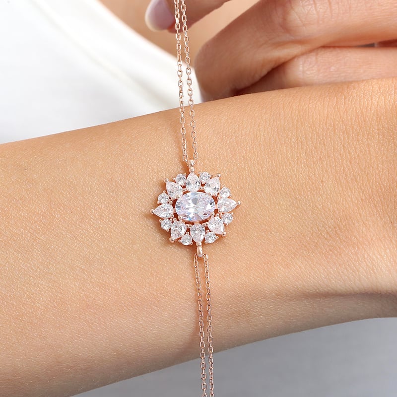 Effective Diamond Paris Işıltısı Rose Renk Işıltılı Gümüş Bileklik