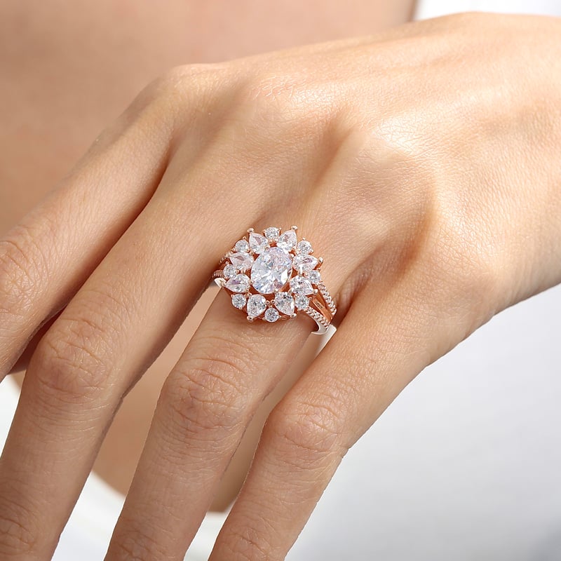 Effective Diamond Paris Işıltısı Rose Renk Işıltılı Gümüş Yüzük