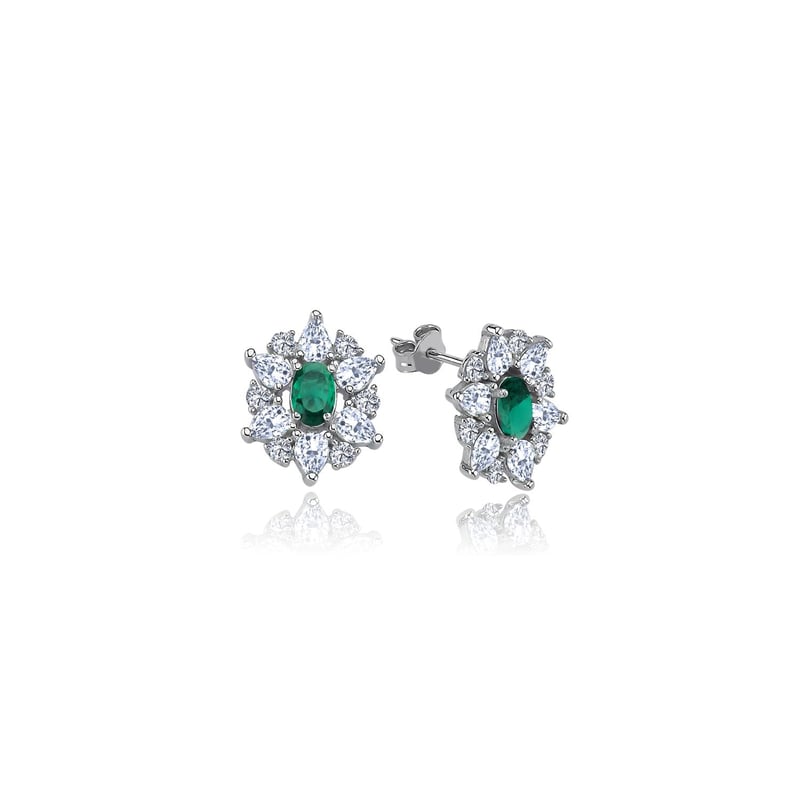Effective Diamond Paris Işıltısı Sentetik Zümrüt Taşlı Gümüş Küpe