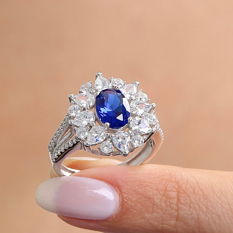 Effective Diamond Paris Işıltısı Sentetik Safir Taşlı Gümüş Yüzük
