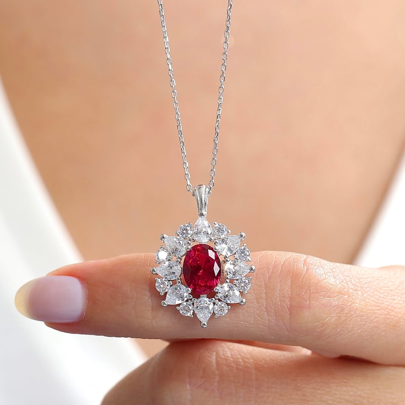 Effective Diamond Paris Işıltısı Sentetik Yakut Taşlı Gümüş Kolye