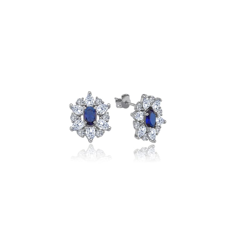 Effective Diamond Paris Işıltısı Sentetik Safir Taşlı Gümüş Küpe