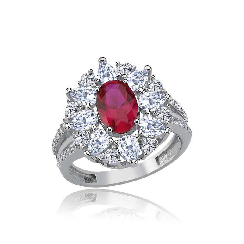 Effective Diamond Paris Işıltısı Sentetik Yakut Taşlı Gümüş Yüzük